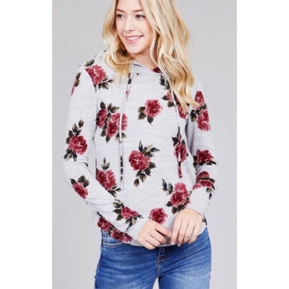 🎉HP!🎉 Heather Gray Floral Hoodie